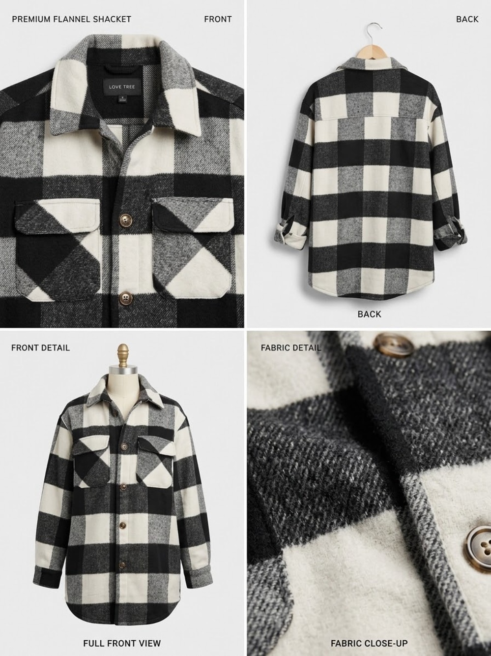 Love Tree Black & White Buffalo Plaid Flannel Shacket